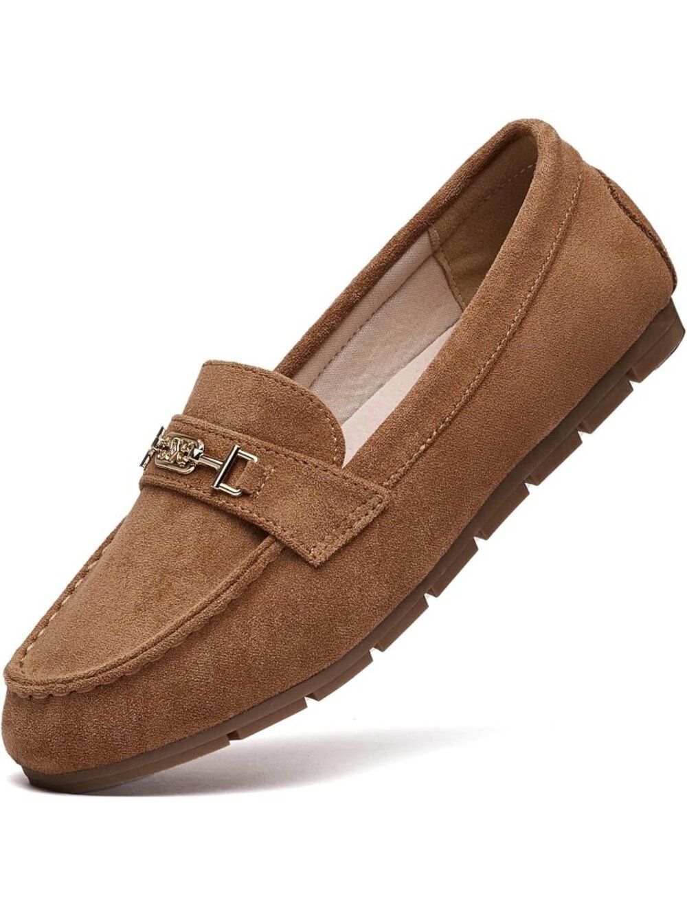Women's Tan Comfort Walking Pull On Solid Leisure Slip On Work Loafer Flat Shoes
